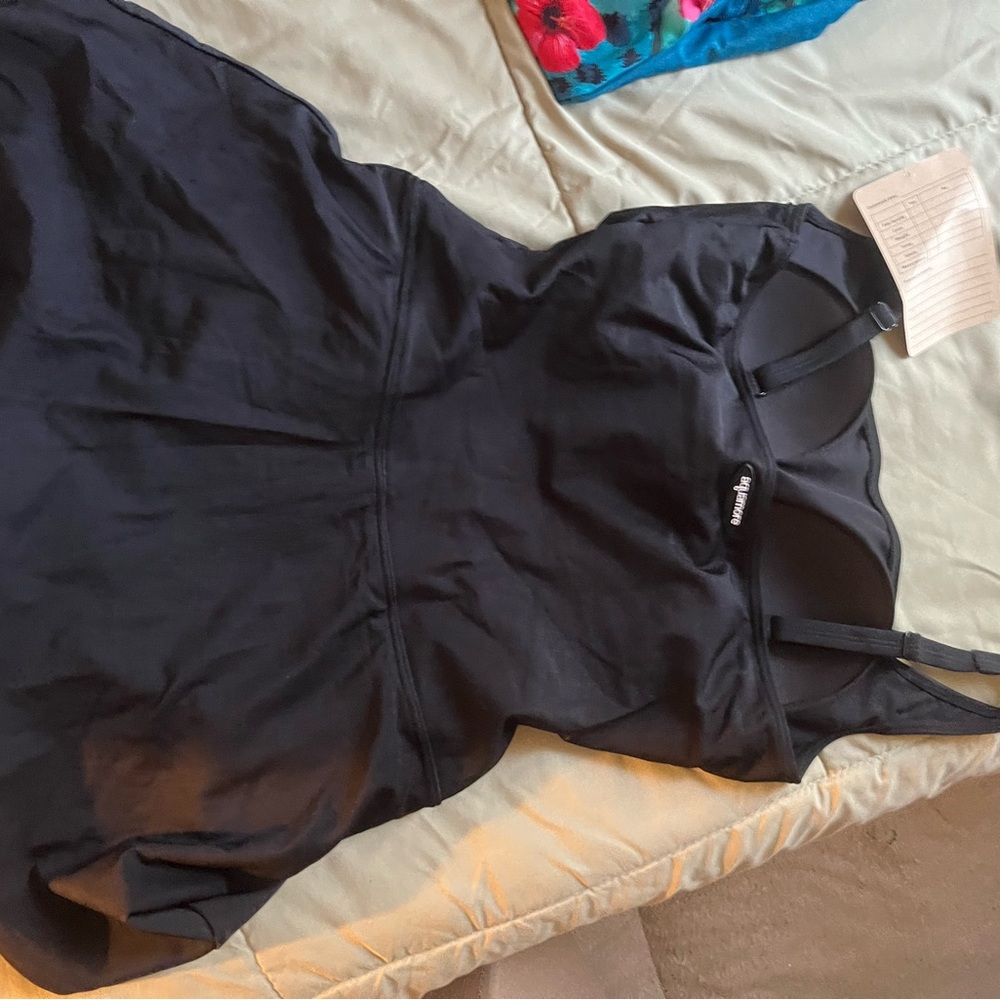 Black One-Piece Swimdress with Skirt - Picture 2 of 4